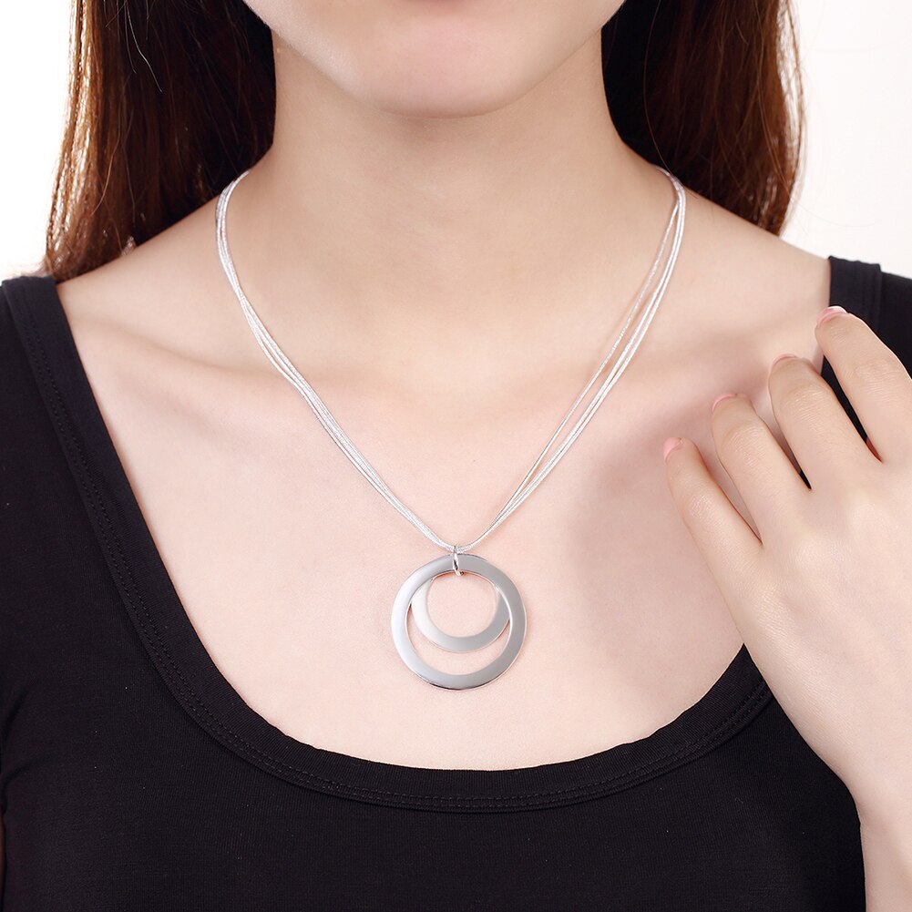 Elegant lady Frosted circle wedding party Charm 925 Stamp Silver color earrings necklace Jewelry set for Women Fashion gift