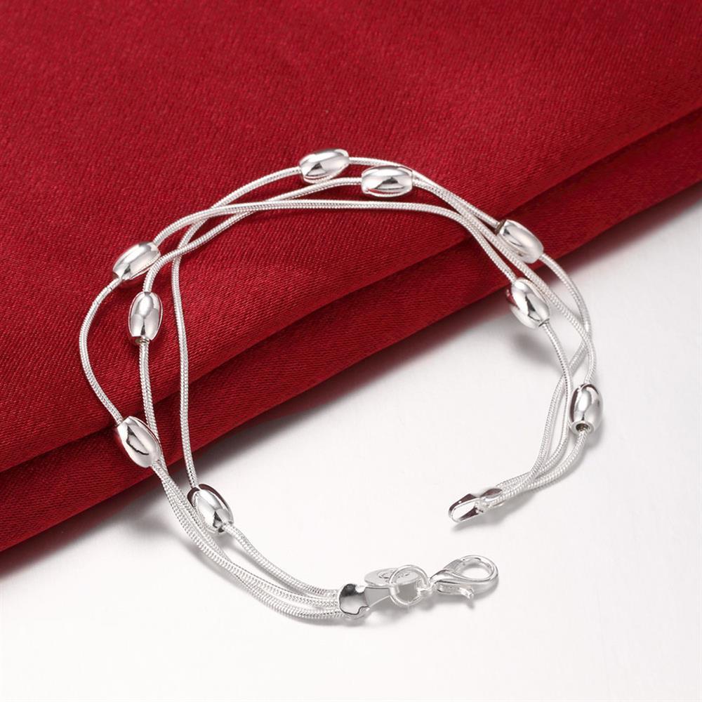 Hot charm 925 Stamp Silver color Fringed oval beads Chain Bracelets necklace Jewelry set for women Fashion Party Christmas Gifts