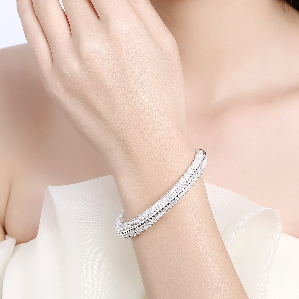 Factory Direct Charm 925 Stamp Silver color Bracelets fine net bangles for Women Fashion Wedding Party Christmas Gifts Jewelry