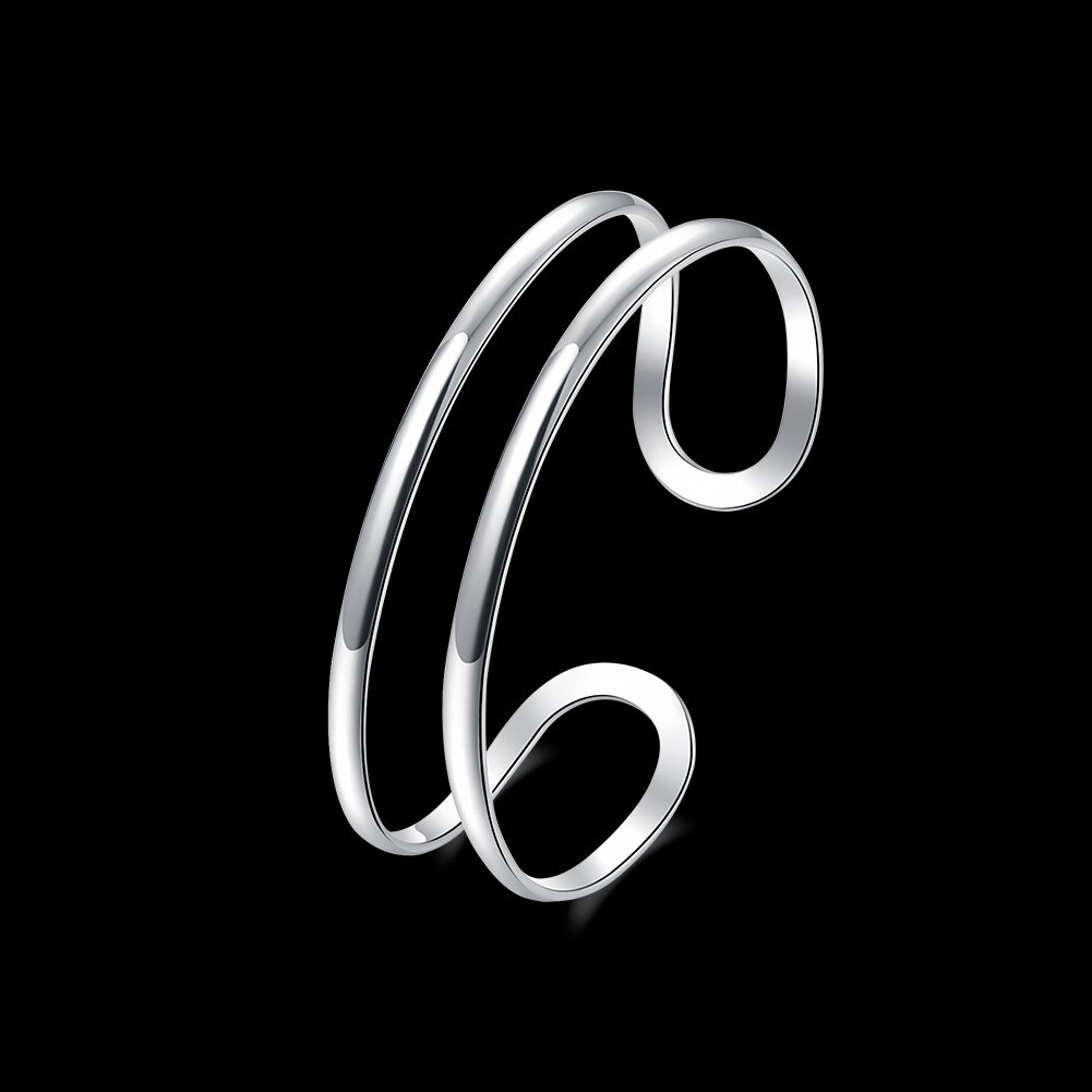 Hot trend 925 Stamp Silver color Double line bangle For Man Women adjustable Bracelets fashion party wedding accessories Jewelry