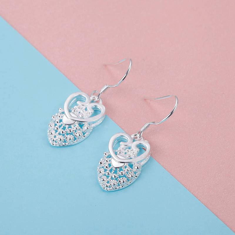 Factory direct new 925 Stamp Silver color heart Earrings for Women Fashion Jewelry Christmas Gift zircon Wedding fancy earring