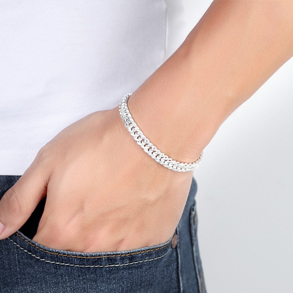 Fashion original 6MM geometric chain man 925 Stamp Silver color bracelet neckalces for women luxury Party wedding jewelry sets