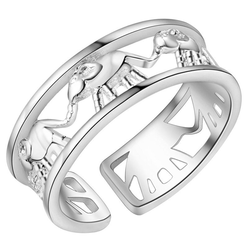 New 925 Stamp Silver color Rings for Women Elephant ring adjustable cute girl Fashion Wedding happy Party Gifts Charm Jewelry