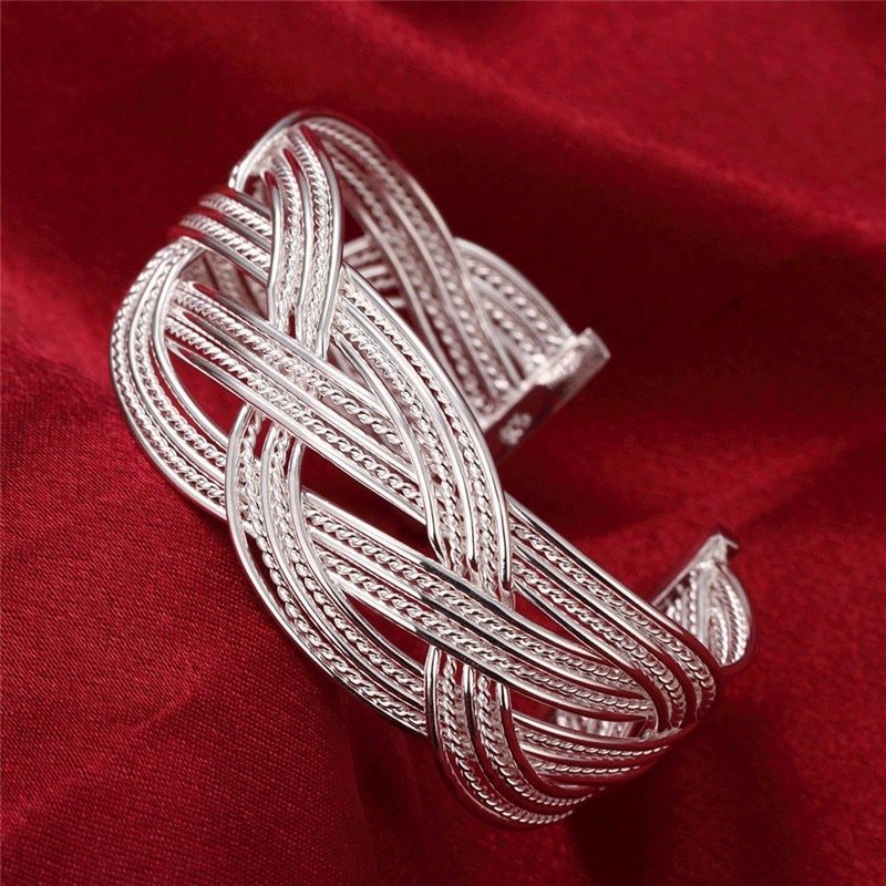 925 Stamped Silver color elegant Braided wire bangle for Women Bracelet Fashion Wedding Party Gift Jewelry National customs