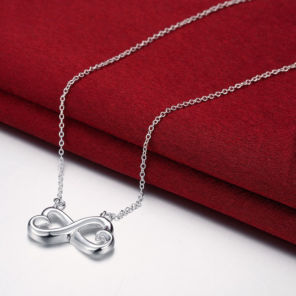 Hot 925 Stamp Silver color Jewelry set for women 8-shaped heart pendant Bracelet necklace earring stud Fashion Party Gift