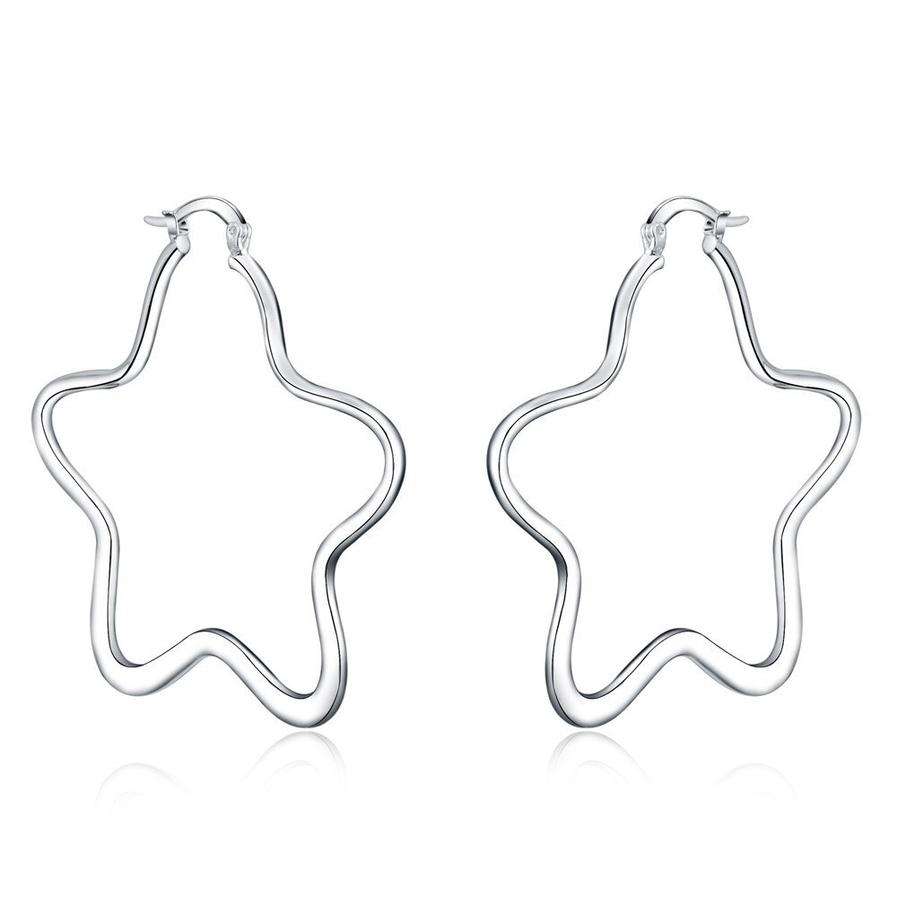 Elegant fashion Jewelry 925 Stamp Silver color Earrings for Woman Big five-pointed star hoop earrings Wedding party Gifts