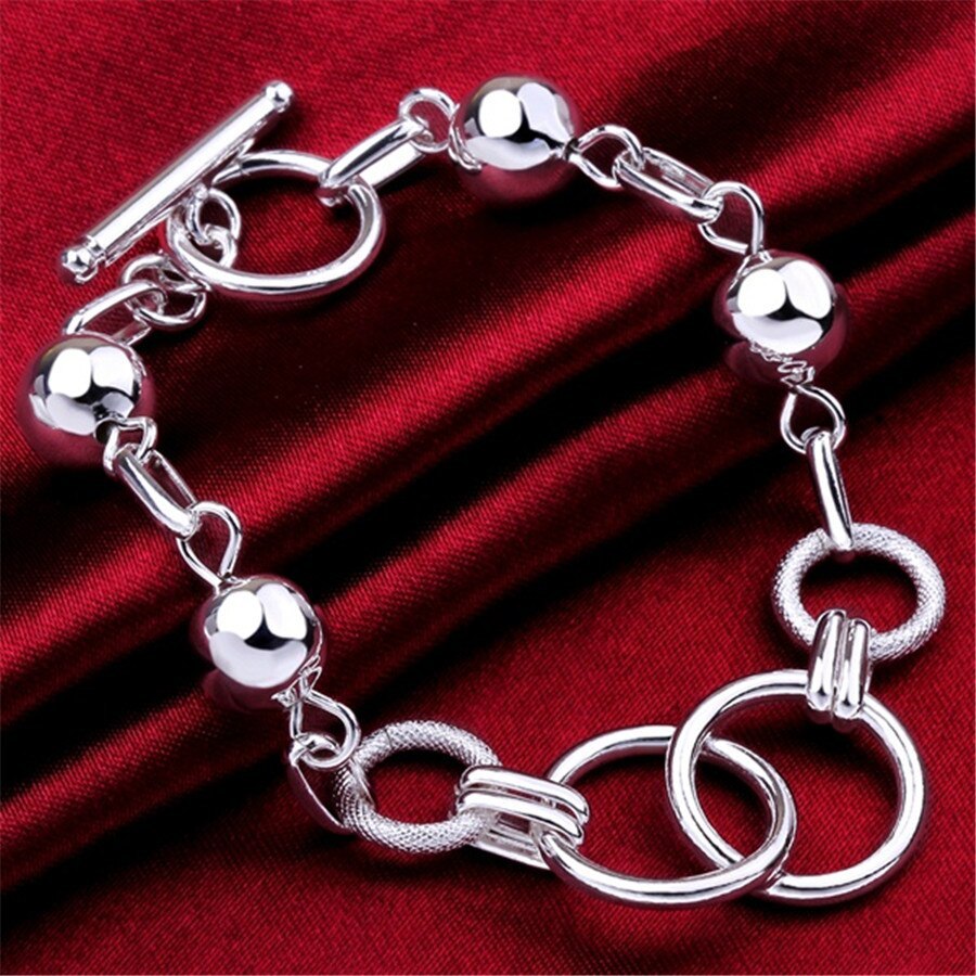 Factory direct fashion 925 Stamp Silver color Bracelet for woman Retro hanging bead circle chain  jewelry Wedding party gifts