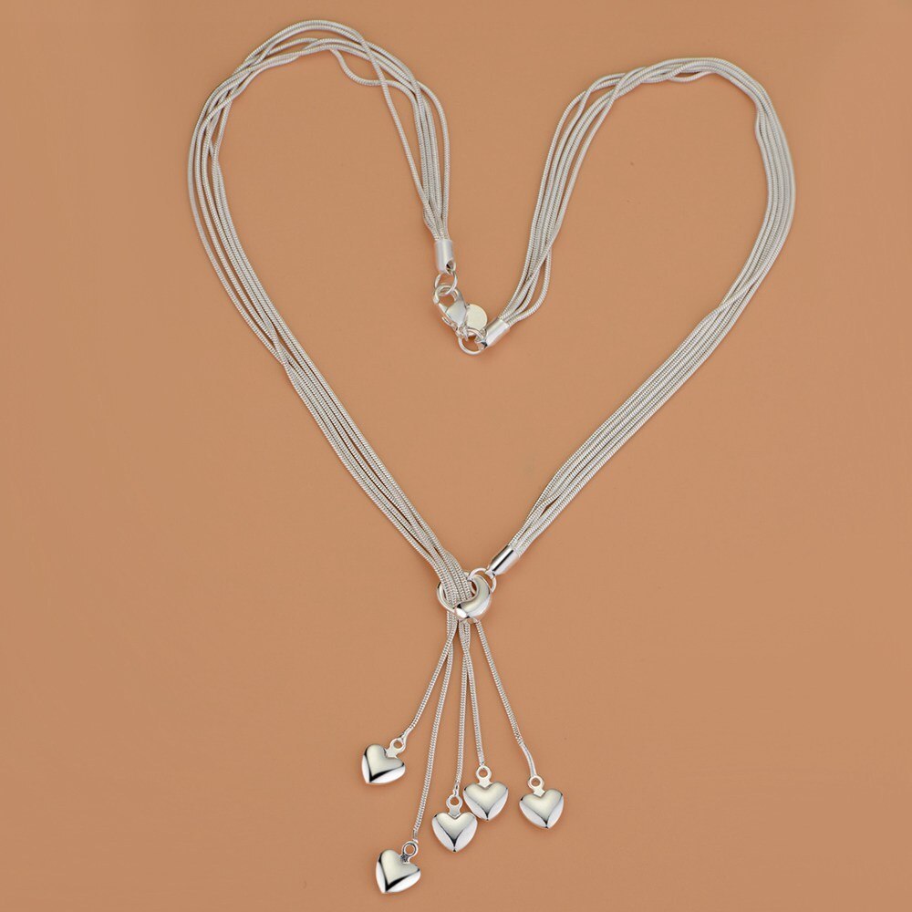 Hot sale 925 Stamp Silver color Necklace for women fine Jewelry Wild charm five heart fashion wedding party Christmas gifts