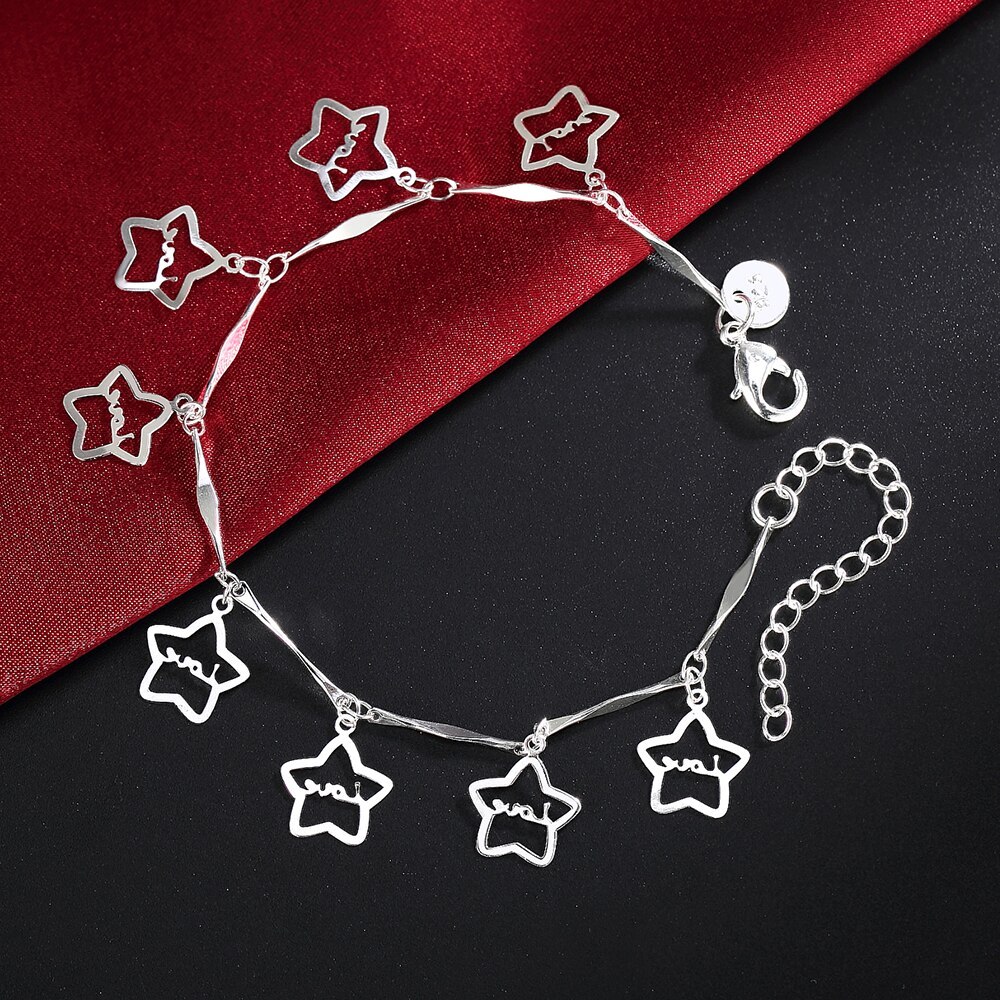 Special offer charm 925 Stamp Silver color Cute star Chain Bracelets for Women Fashion classic Wedding Party Gift Jewelry