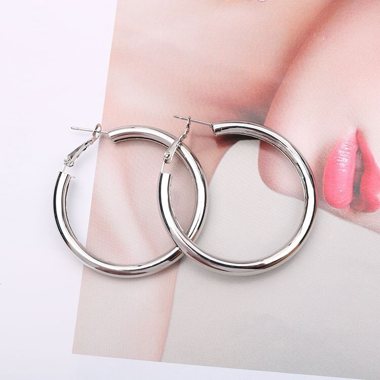 Korean fashion 925 Stamp Silver color classic 5CM Big circle hoop earrings for Women noble temperament Jewelry party wedding