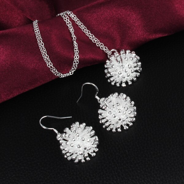 Hot 925 Stamp Silver color Fireworks Pendant necklace earring Jewelry set for women classic Fashion Party wedding Christmas Gift