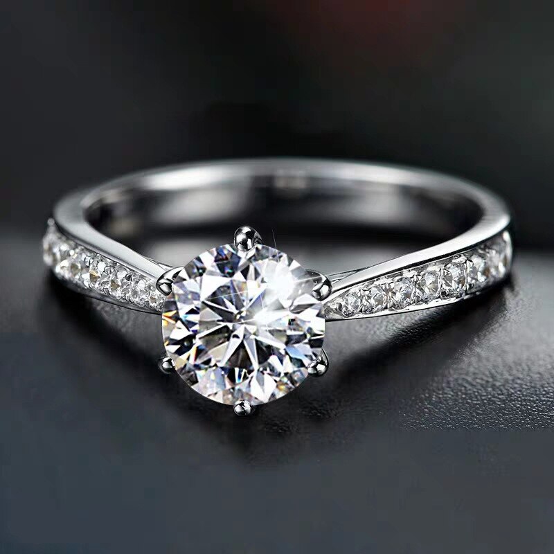 Luxury shining crystal 925 Stamp Silver color diamond ring Beautiful lady heart Ring pretty fashion Wedding Party women jewelry