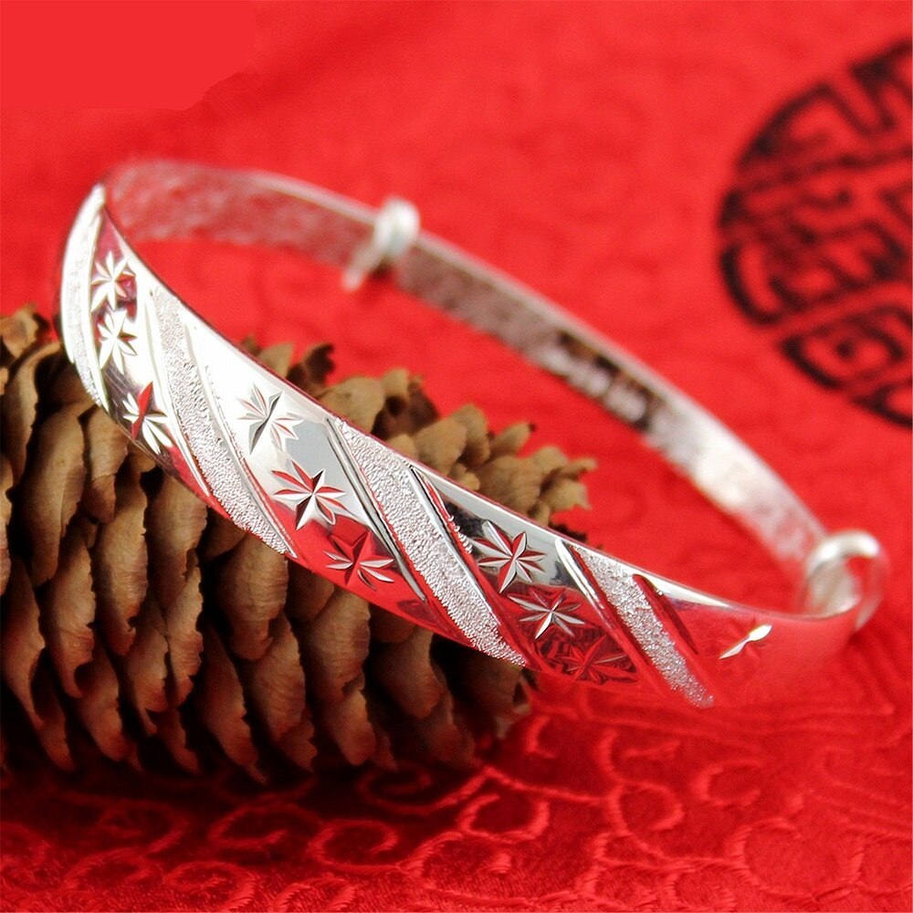Hot Original 925 Stamp Silver color Snowflake star Bangles for women bracelets fashion party wedding accessories jewelry gifts
