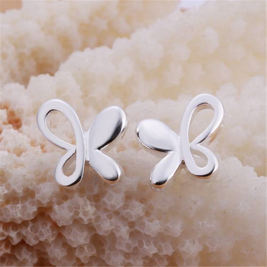 New fashion 925 Silver Color Earrings for Women All-match trend Butterfly earrings Ear studs Christmas Gifts party Jewelry