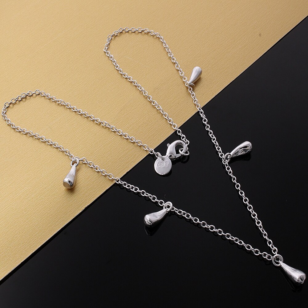 Charm 925 Stamp Silver color Necklaces for Women Jewelry 18 Inches Fashion fine five Water droplets pendants party Gifts