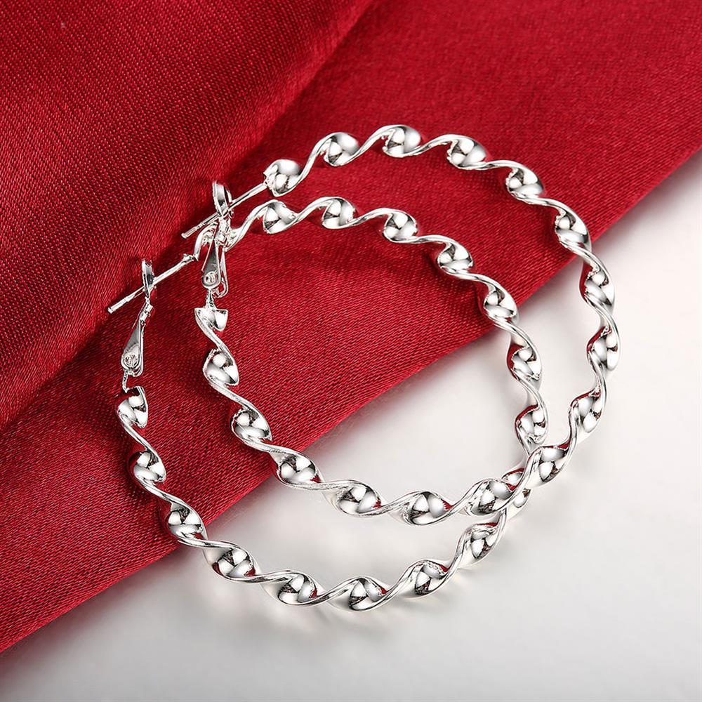 Hot fashion Jewelry 925 Stamp Silver color 5cm Earrings for Woman Beautiful Big circle hoop earrings Christmas Gifts