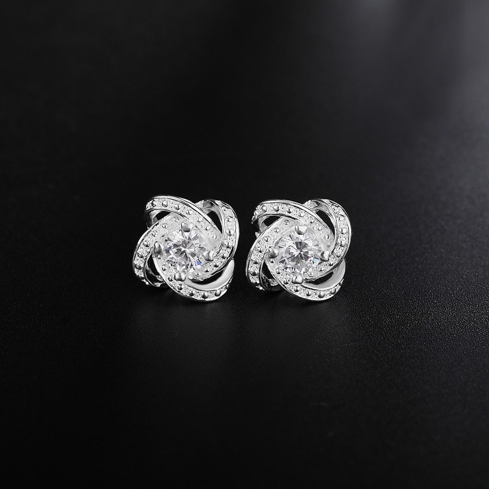 Special offer 925 Stamp Silver color Shiny crystal Earrings studs for Women fashion Jewelry Christmas Gifts party wedding