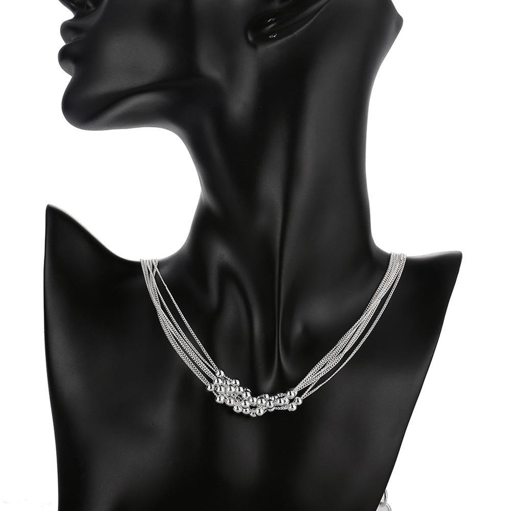 Hot new 925 Stamp Silver color Fine Multi-line tassel beads necklace earrings  for woman Fashion Party wedding gift Jewelry sets