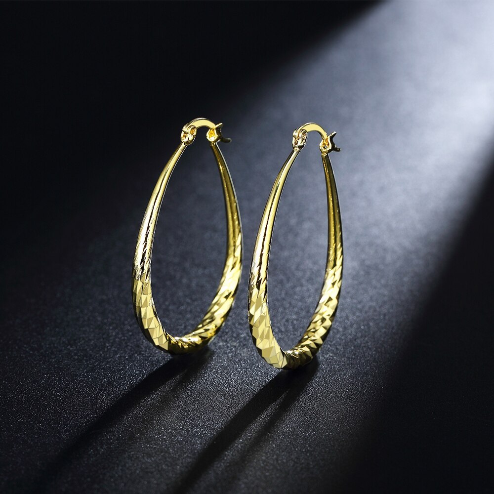 New 925 Stamp Silver color oval Rope 4.4cm earrings high quality 18K gold plated earrings Fashion Jewelry party Christmas Gift
