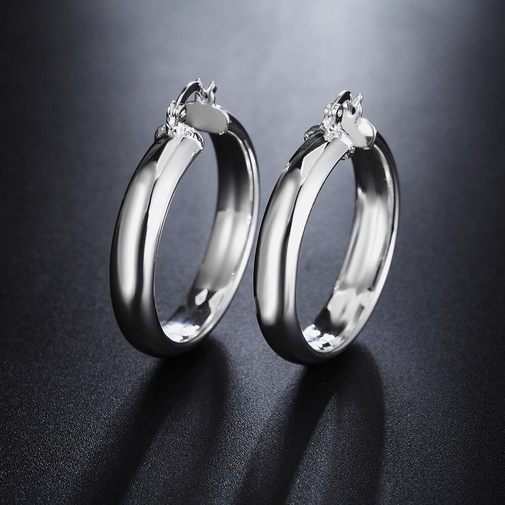 18K gold 4CM smooth Big circle hoop Earrings 925 Stamp Silver color Earrings for Women Christmas gift fine party wedding Jewelry