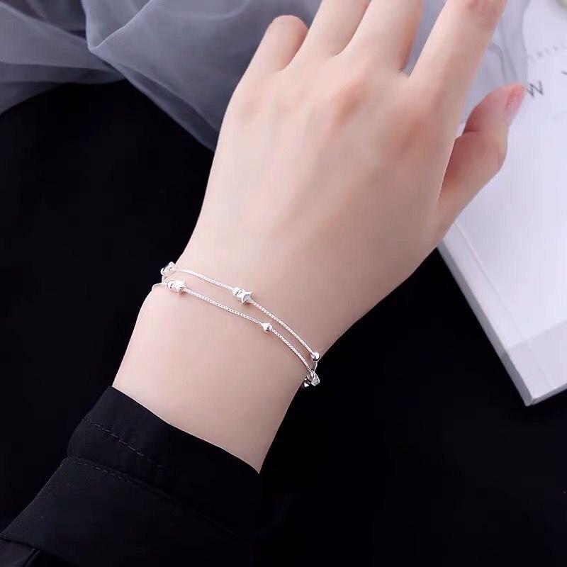 New 925 Stamp Silver color fine stars Bracelets for women fashion Original designer party Wedding accessories Jewelry gifts