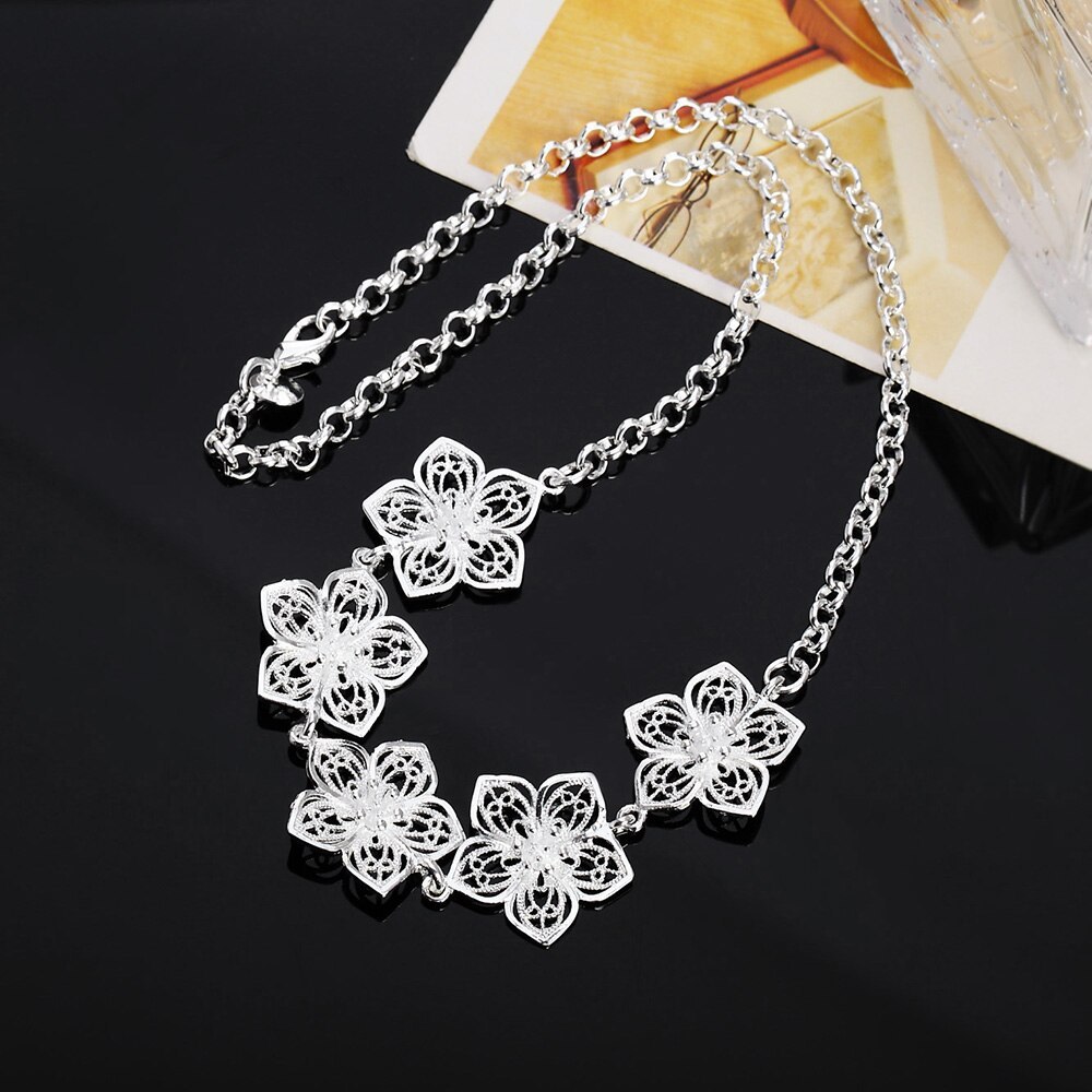 Fashion brand 925 Stamp Silver color Necklace For woman fine party Jewelry Beautiful Flowers Pendant gifts Wedding