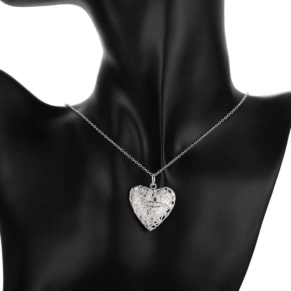 Hot 925 Stamp Silver color Pattern heart photo frame Pendant Necklace For Women 18 inches Christmas gift fashion wedding Jewelry