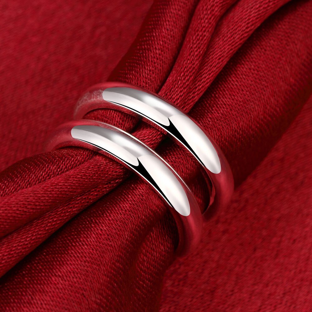 Pretty 925 Stamped silver Charm Double Line Bangles Rings Jewelry Set for women fashion party wedding accessories holiday gifts