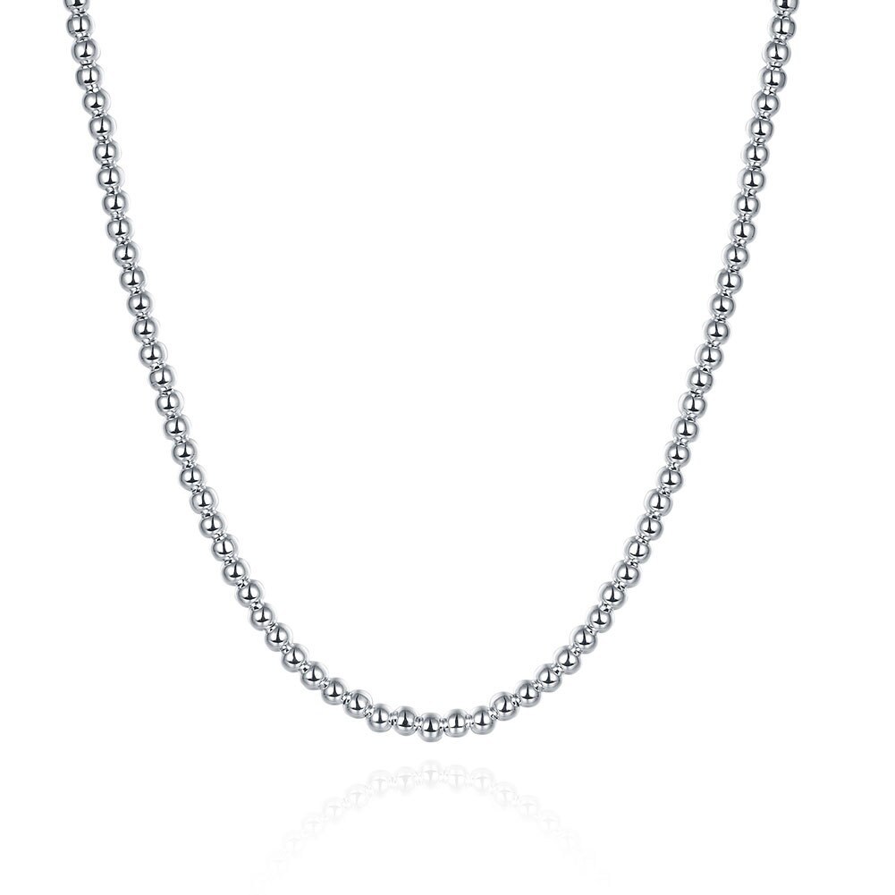 Classic 925 Stamp Silver color Necklaces Jewelry for woman 18 Inches 4MM Buddha Beads chain fashion Christmas Gift party wedding
