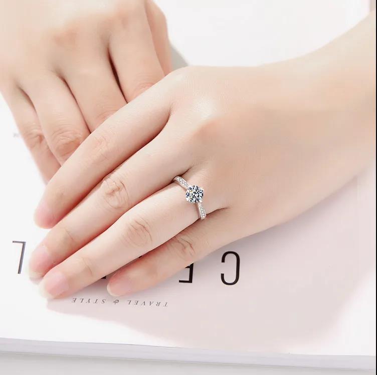 Luxury shining crystal 925 Stamp Silver color diamond ring Beautiful lady heart Ring pretty fashion Wedding Party women jewelry