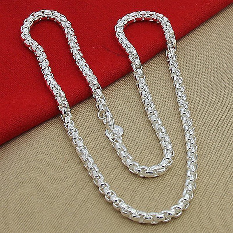 925 Stamp Silver color Bracelets Necklace 4MM round box chain for woman men charm classic Wedding Christmas Gift fashion Jewelry