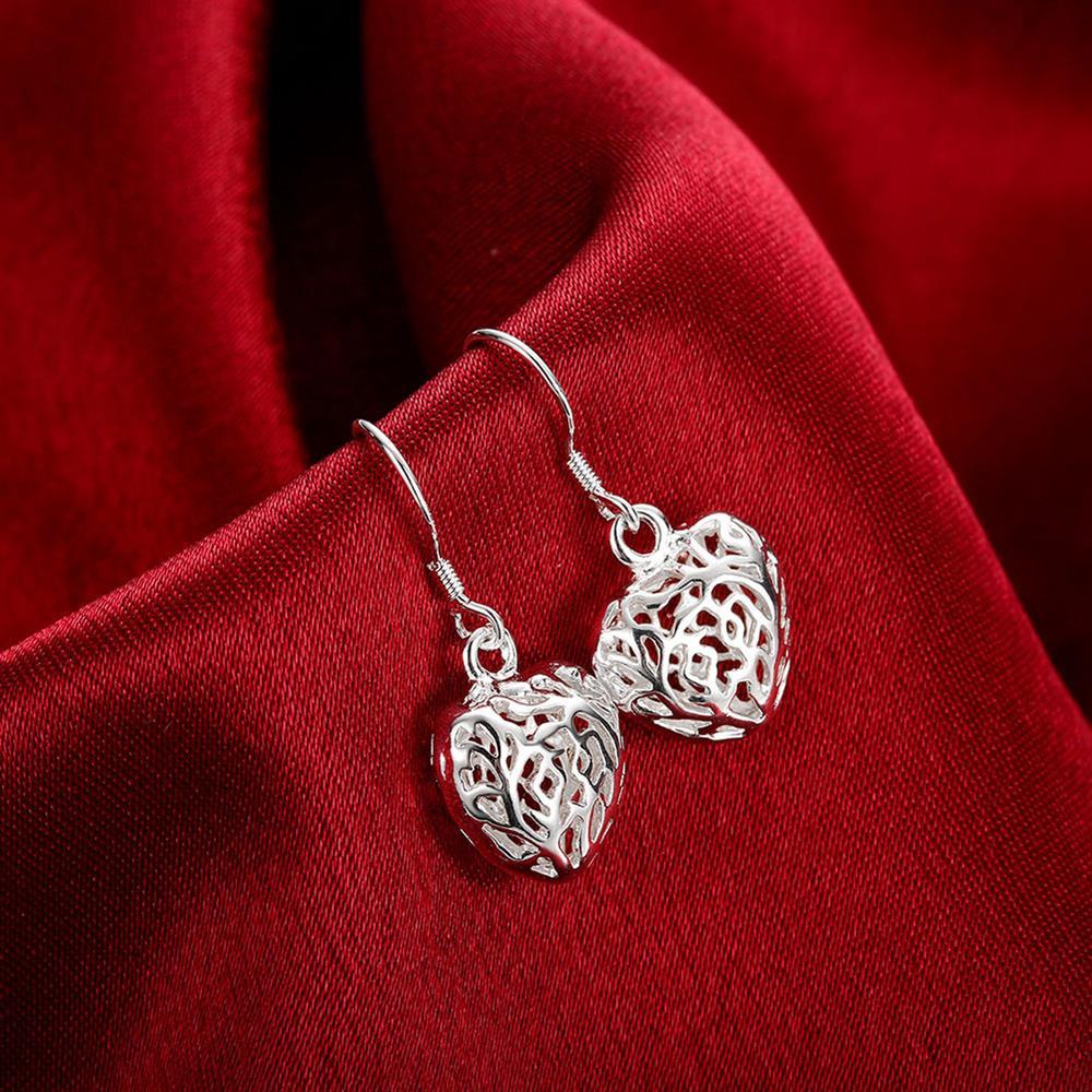 High Quality Jewelry  charm 925 Stamp Silver color Hollow Heart Earring for Woman  Fashion Bohemian Style lady Christmas Gifts
