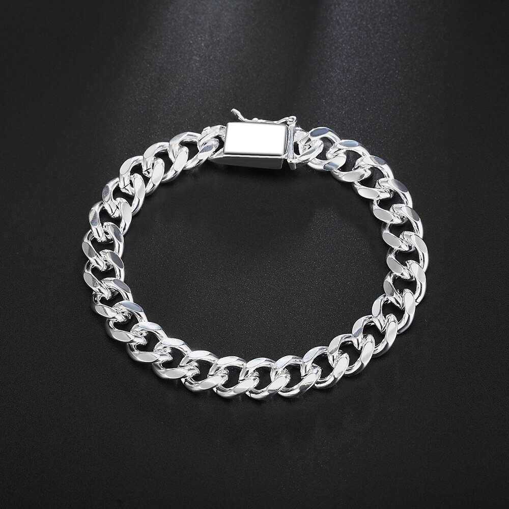 Charm 925 Stamp Silver color Bracelets for man 10MM Domineering geometry chain Wedding party Christmas Gifts fashion Jewelry