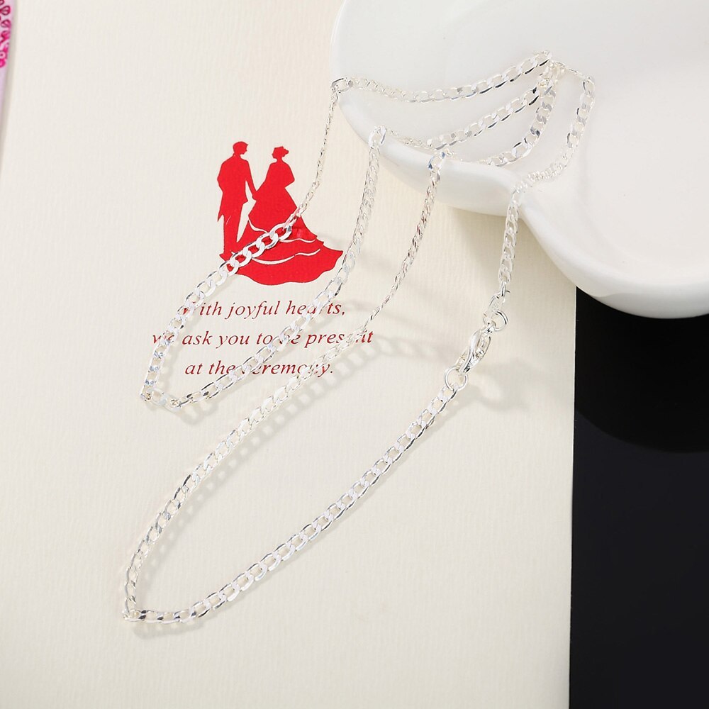 Factory direct 925 Stamp Silver Necklace 16/18/20/22/24/26/28/30 Inches Classic 2MM Flat Sideways chain for Women Men Jewelry