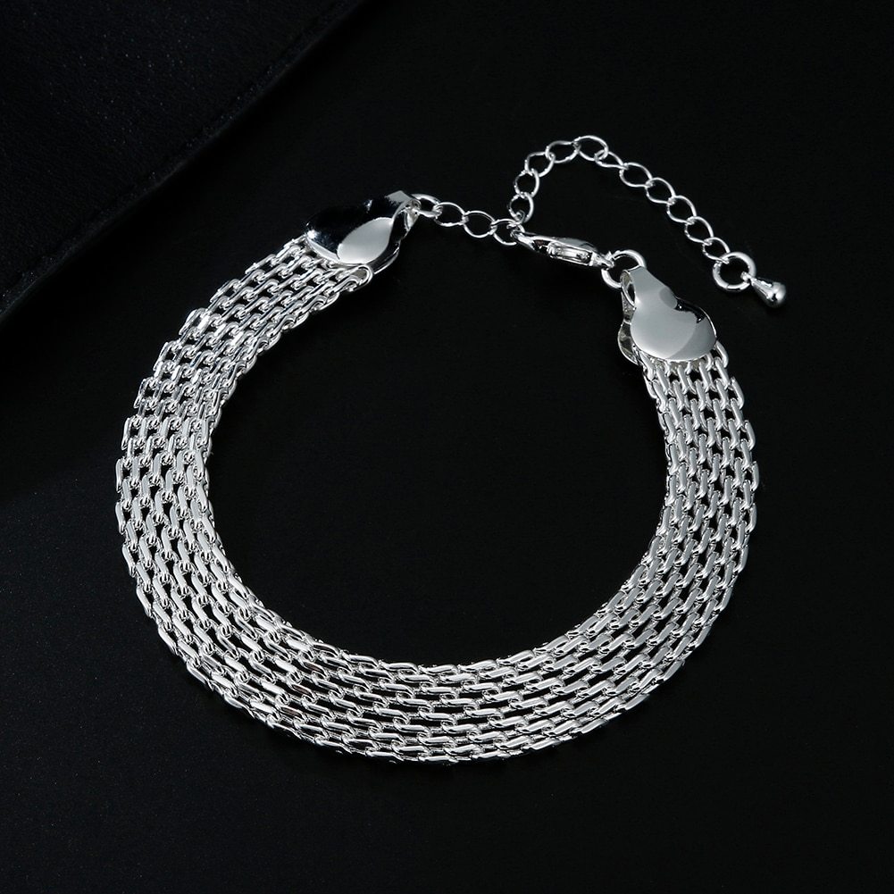 Hot 925 Stamp Silver color Creativity Net chain Bracelets necklaces for women fashion designer party wedding jewelry sets gift