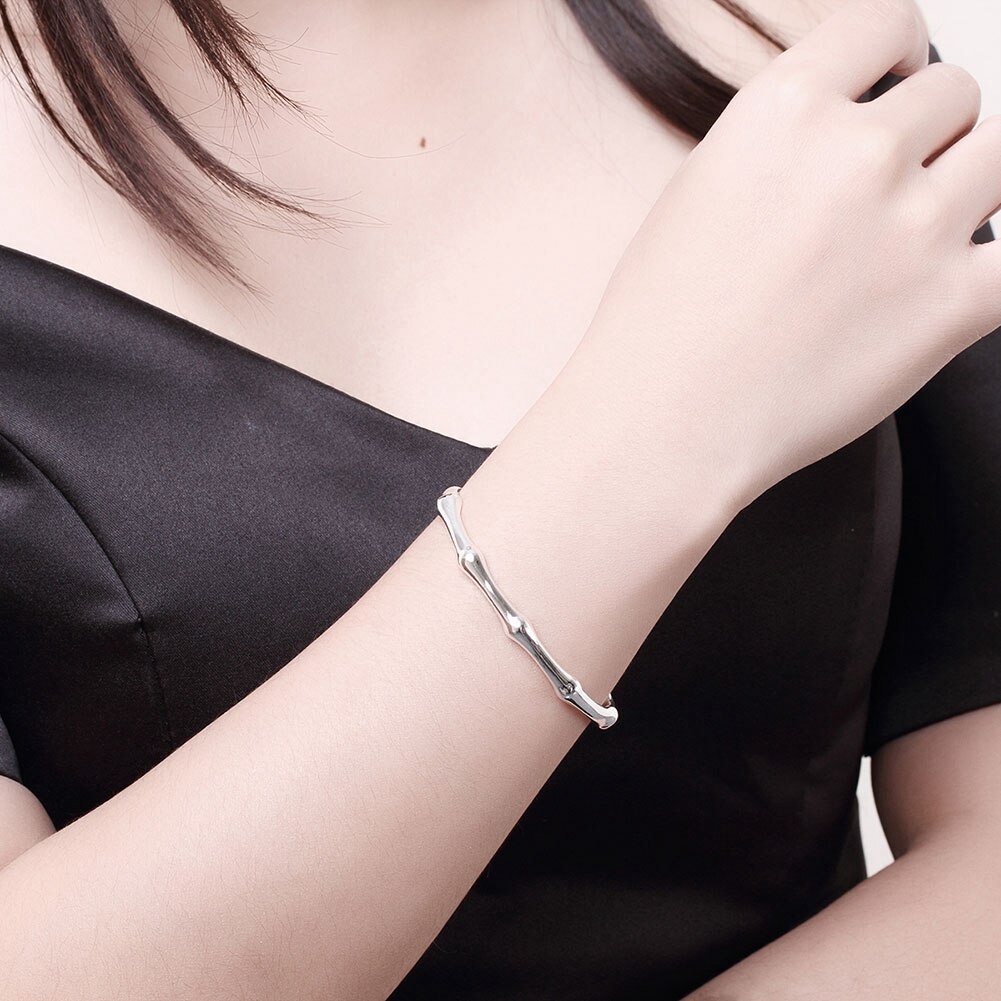 Hot 925 Stamp Silver color Bamboo joint bangles Bracelets for Women elegant adjustable fine lady Jewelry Fashion wedding Party