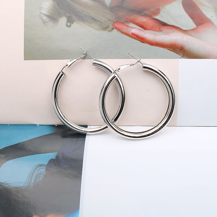 Korean fashion 925 Stamp Silver color classic 5CM Big circle hoop earrings for Women noble temperament Jewelry party wedding