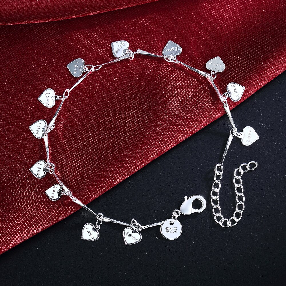 Special offer 925 Stamp Silver color LOVE Heart card Chain Bracelets for Women Fashion Wedding Party Girl Gift fine Jewelry