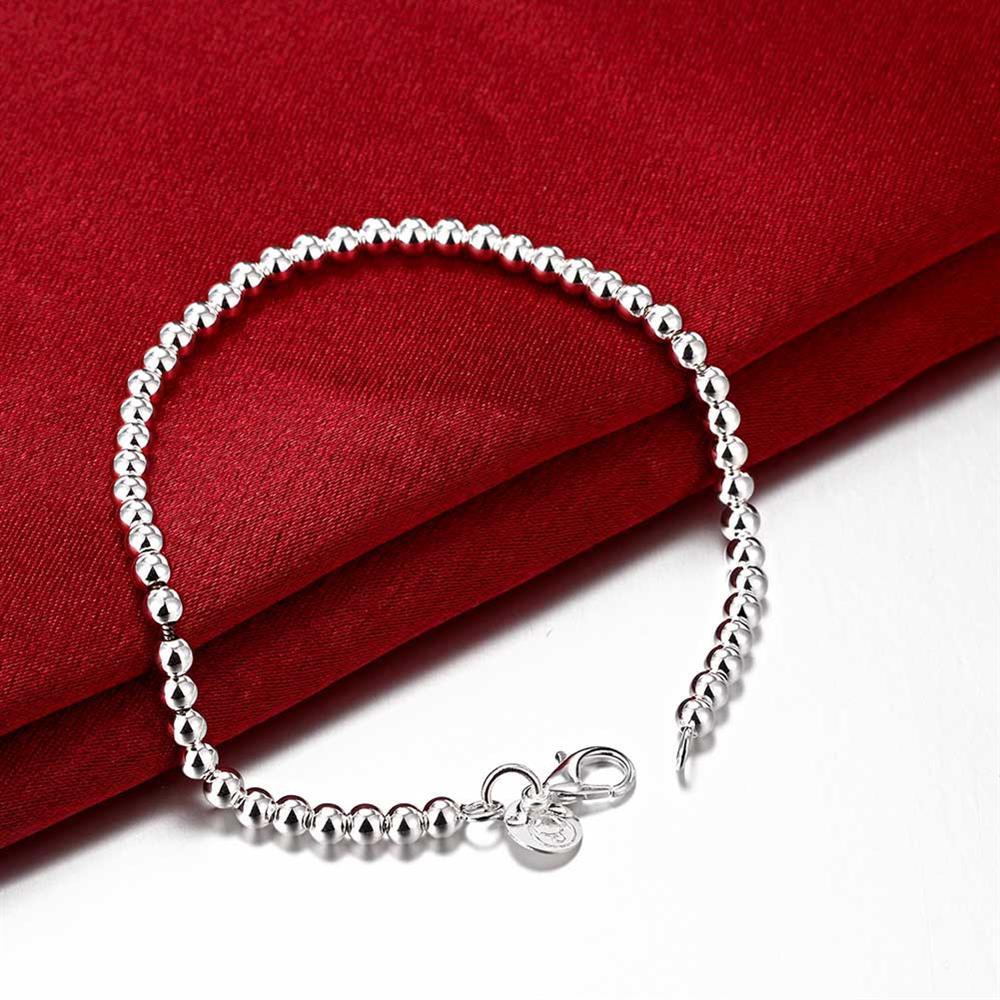 Fashion charm 925 Stamp Silver color Bracelet for woman 4MM beads chain jewelry Wedding party Christmas gifts