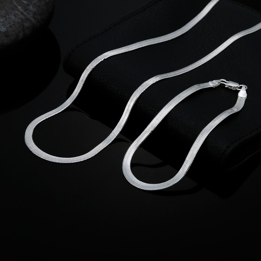 Hot charms 925 Stamp Silver color 4MM blade chain bracelets neckalce for women fashion Party wedding accessories jewelry sets