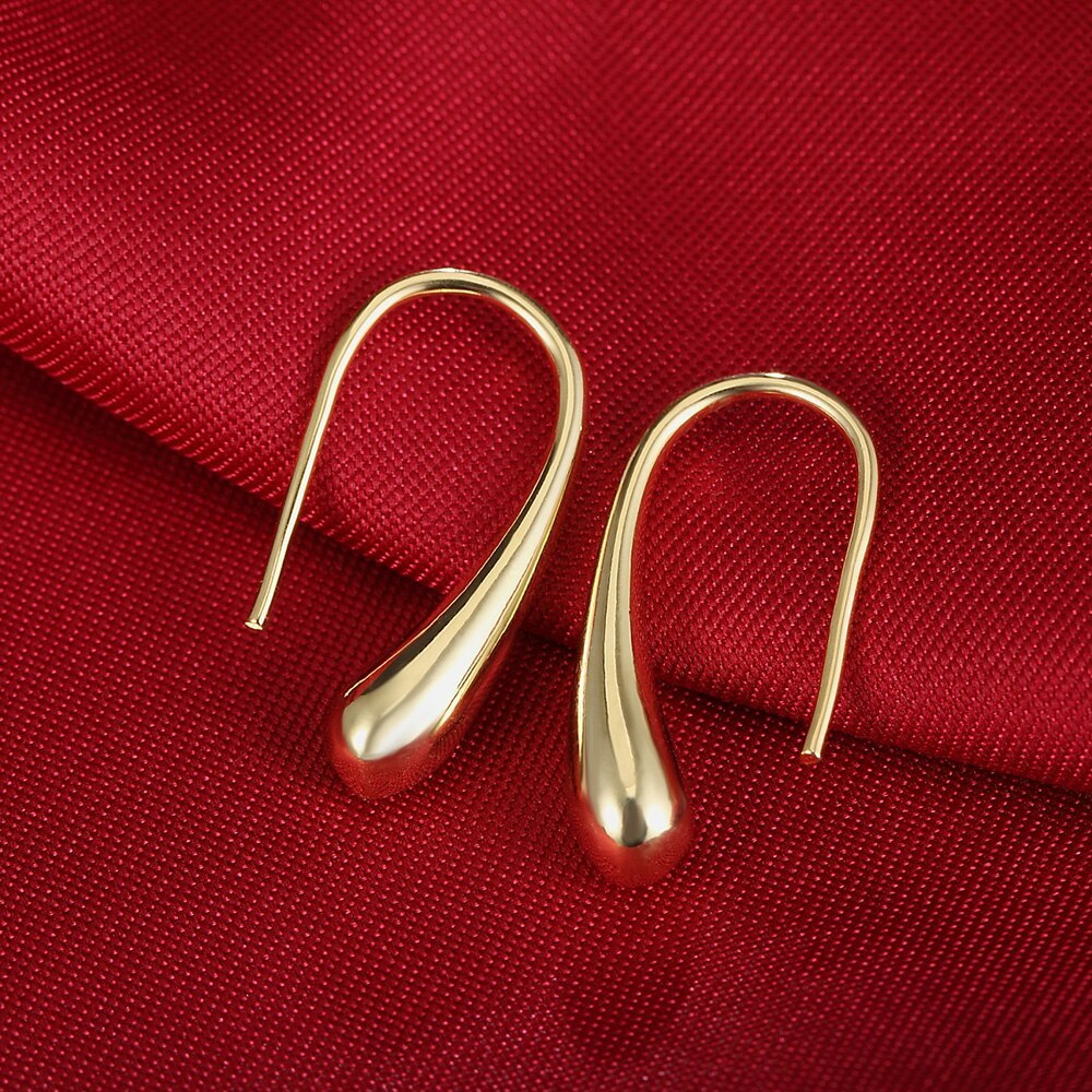 New hot 925 Stamp Silver color Earring for Woman Jewelry High Quality Fashion 18K gold Water droplets Earrings hook Holiday Gift