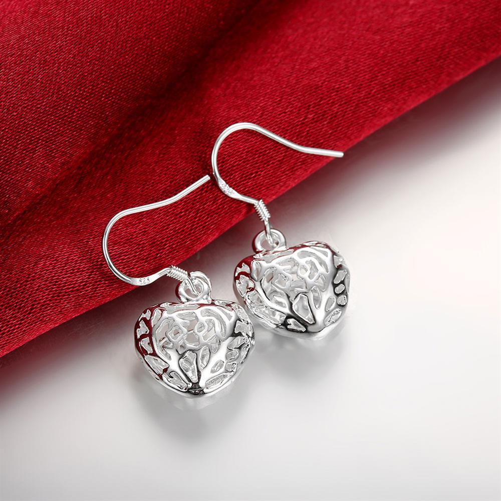 High Quality Jewelry  charm 925 Stamp Silver color Hollow Heart Earring for Woman  Fashion Bohemian Style lady Christmas Gifts