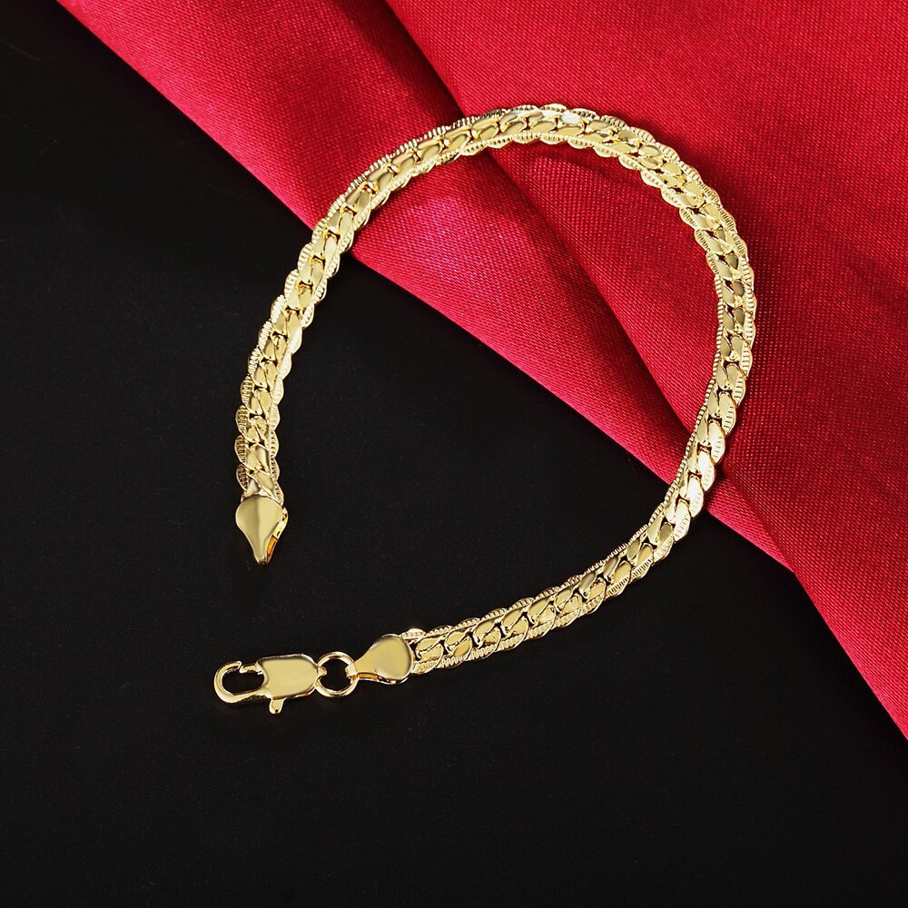 New 18K gold 925 Stamp Silver color Bracelets for Women men classic 5MM Chain Fashion Wedding Party Christmas Gifts fine Jewelry