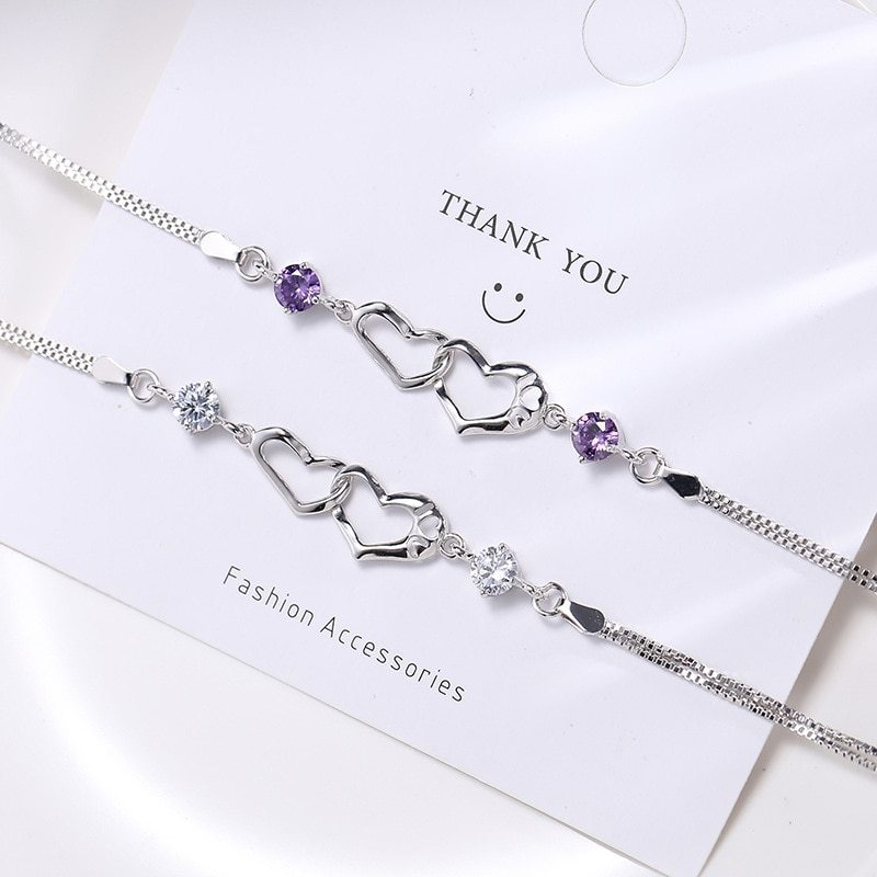 925 Stamp Silver color luxury Crystal romantic heart Bracelets for women fashion party Wedding Original designer Jewelry gifts