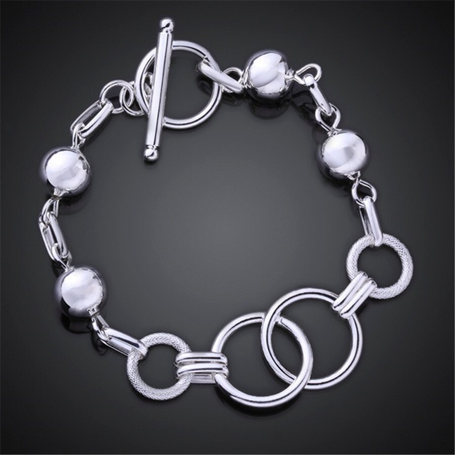 Factory direct fashion 925 Stamp Silver color Bracelet for woman Retro hanging bead circle chain  jewelry Wedding party gifts