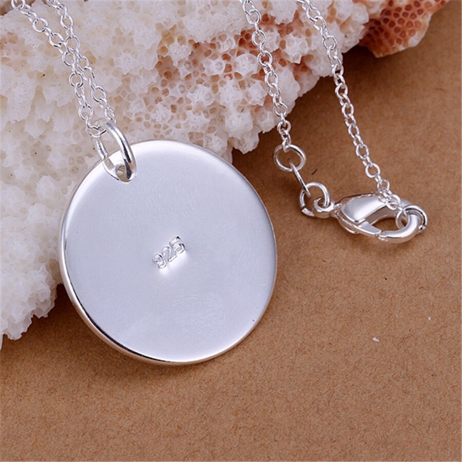 Special offer 925 Stamp Silver color Round card Pendant Necklace For Women Christmas gifts fashion party wedding Jewelry