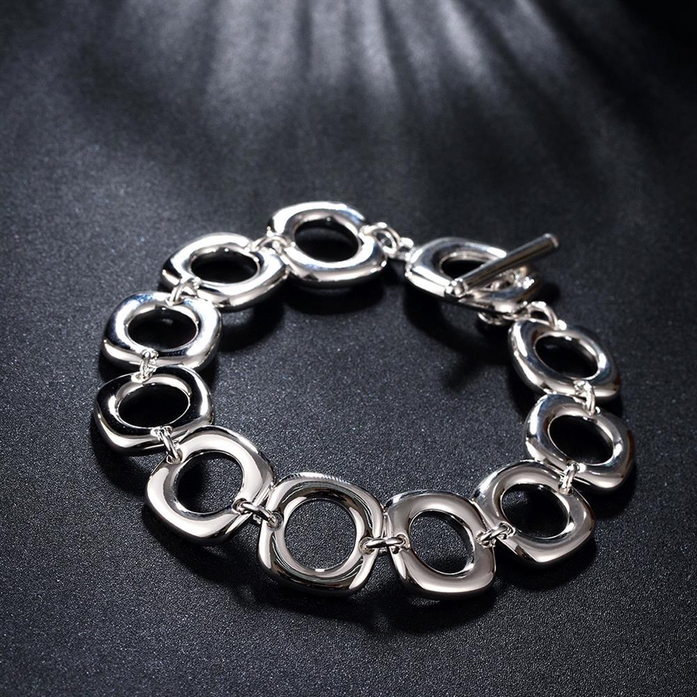 Hot charm 925 Stamp Silver color Bracelet for woman man classic Square circle chain Wedding party Christmas Gift fashion Jewelry