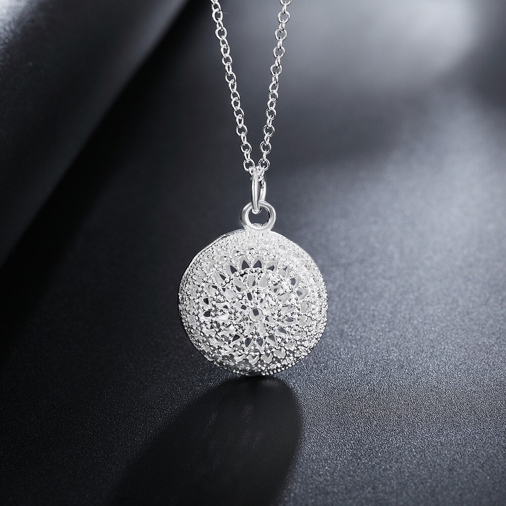 Hot new 925 Stamp Silver color Simple Retro Round necklace earrings Jewelry set for women Fashion Party wedding Christmas Gifts