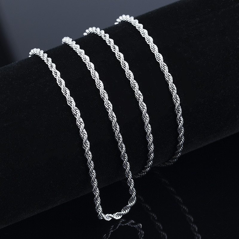 Hot korean fashion 2MM 16-30INCHES 925 Stamp Silver color Rope chain Necklace for woman party wedding accessories jewelry gifts