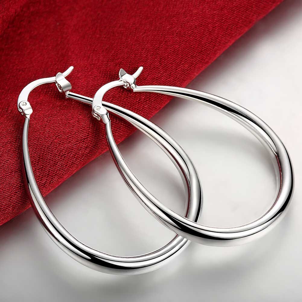 Charm 925 Stamp Silver color 41MM Smooth Circle Big Hoop Earrings For Women Lady Fashion High Quality Wedding Jewelry Gifts